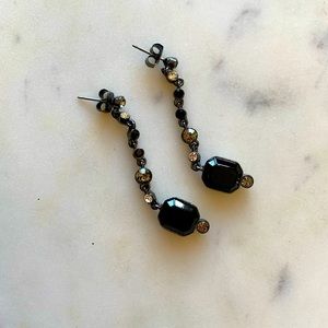 Givenchy Black, Gunmetal Silver, and Crystal Drop Earrings (2”)